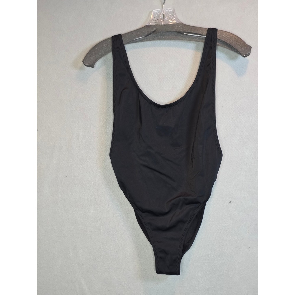 DIXPERFECT Womens Black High Cut Scoop Neck One Piece Swimsuit Size M Snagged